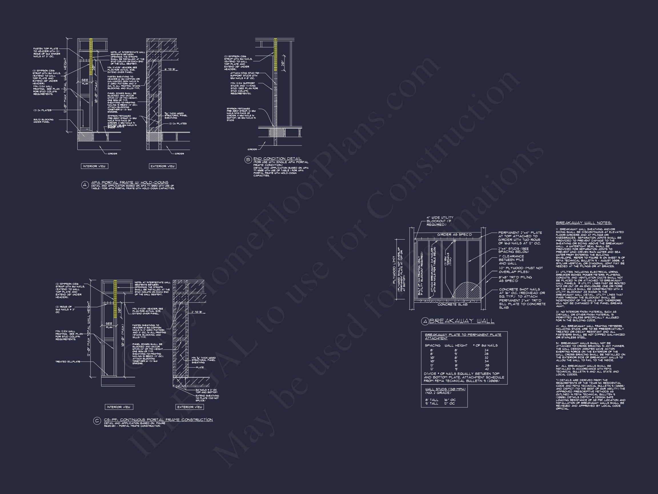 Coastal 4-Story house Floor Plan: 4 Bed,4 Bath,CAD