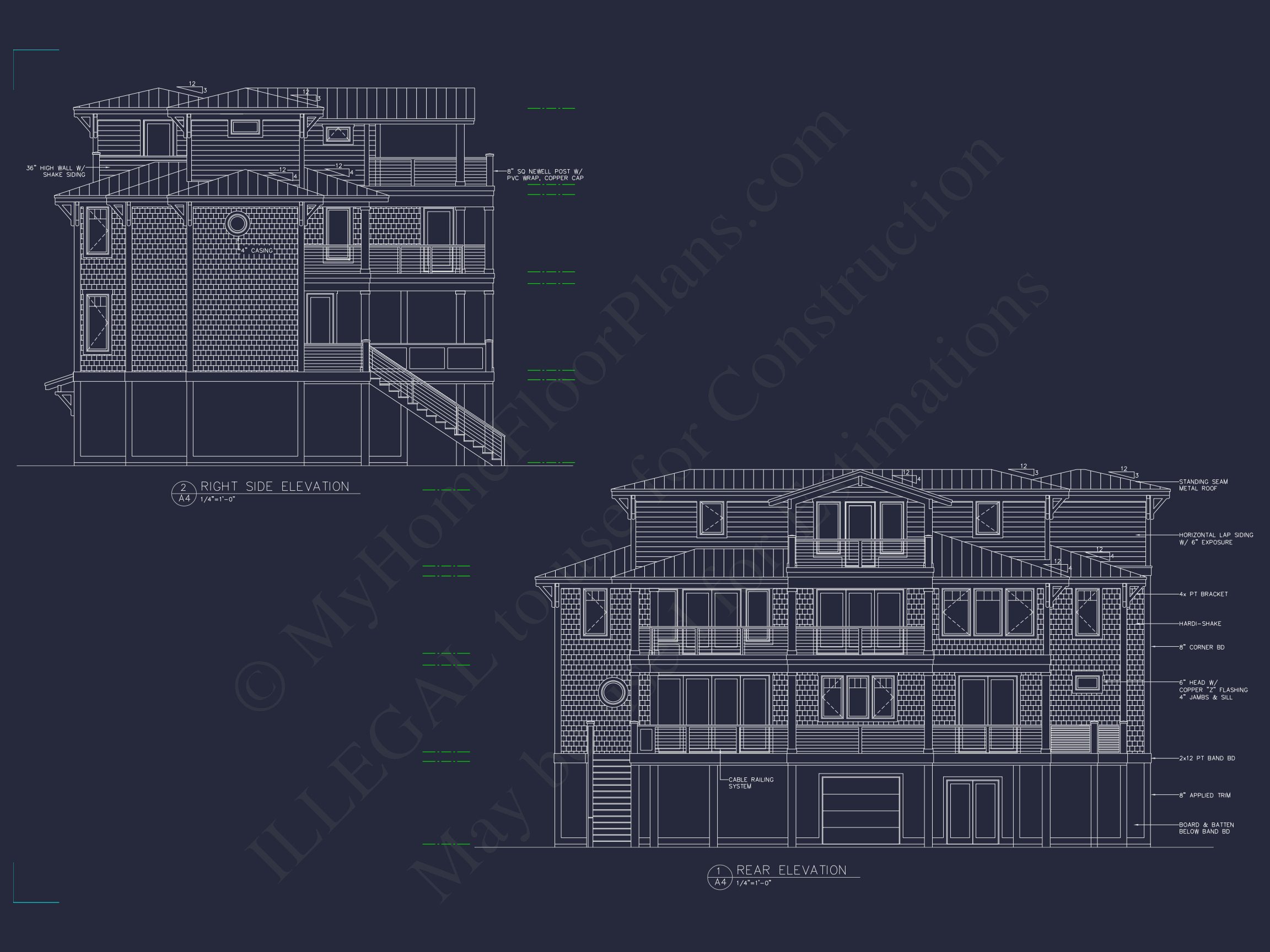 Coastal 4-Story house Floor Plan: 4 Bed,4 Bath,CAD