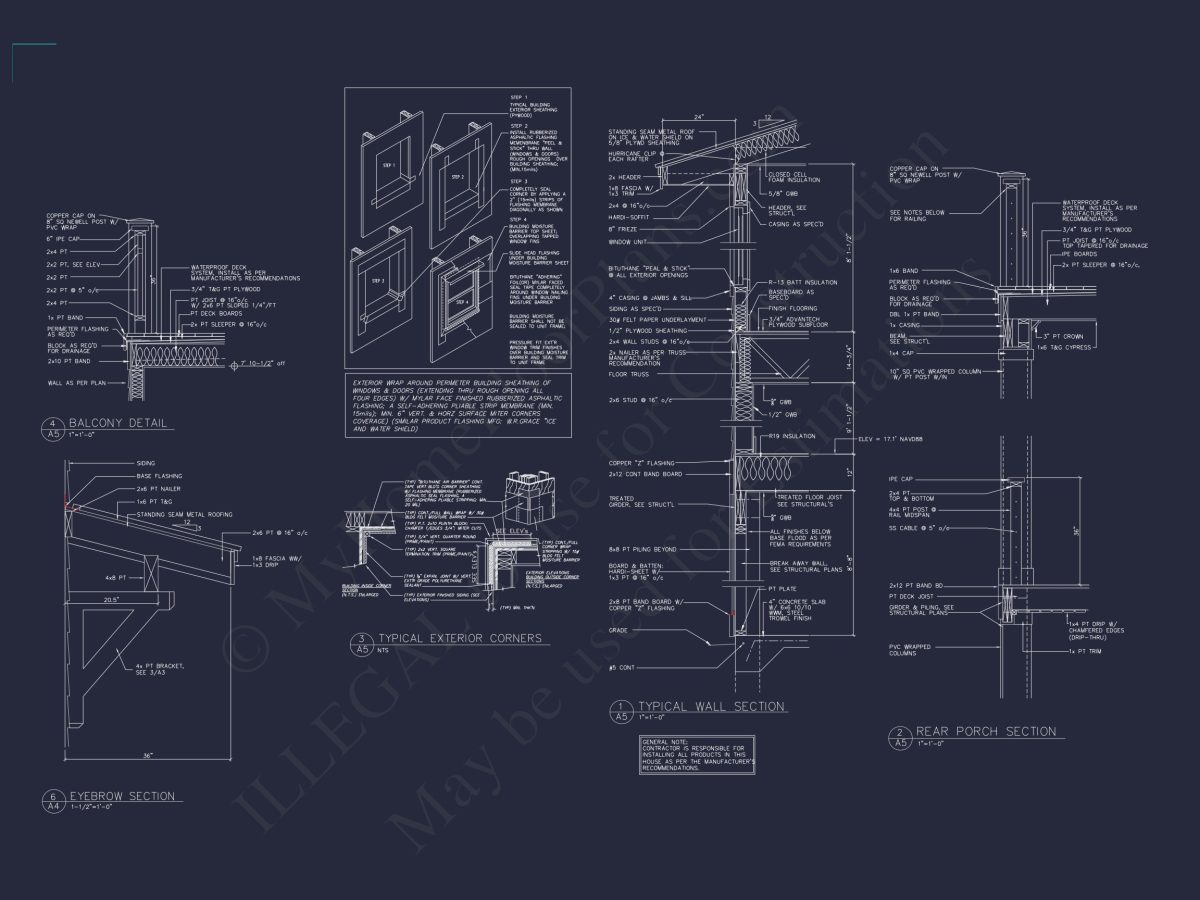 Coastal 4-Story house Floor Plan: 4 Bed, 4 Bath, CAD