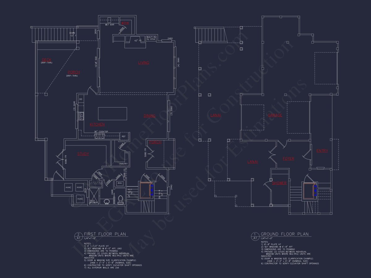 Coastal 4-Story house Floor Plan: 4 Bed, 4 Bath, CAD