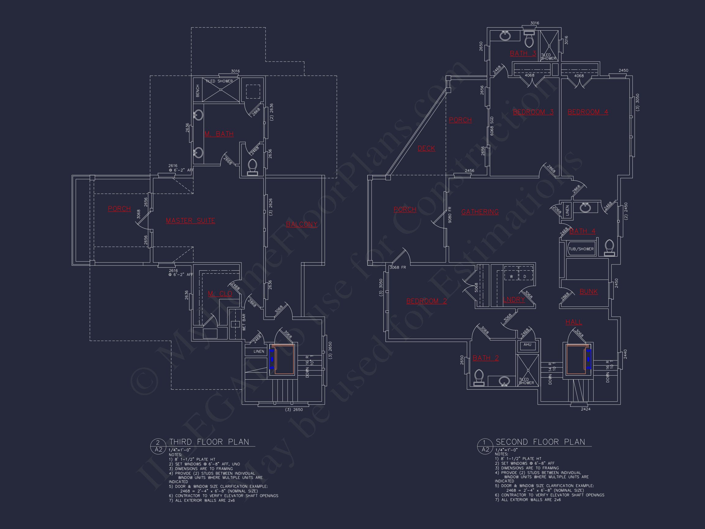 Coastal 4-Story house Floor Plan: 4 Bed,4 Bath,CAD
