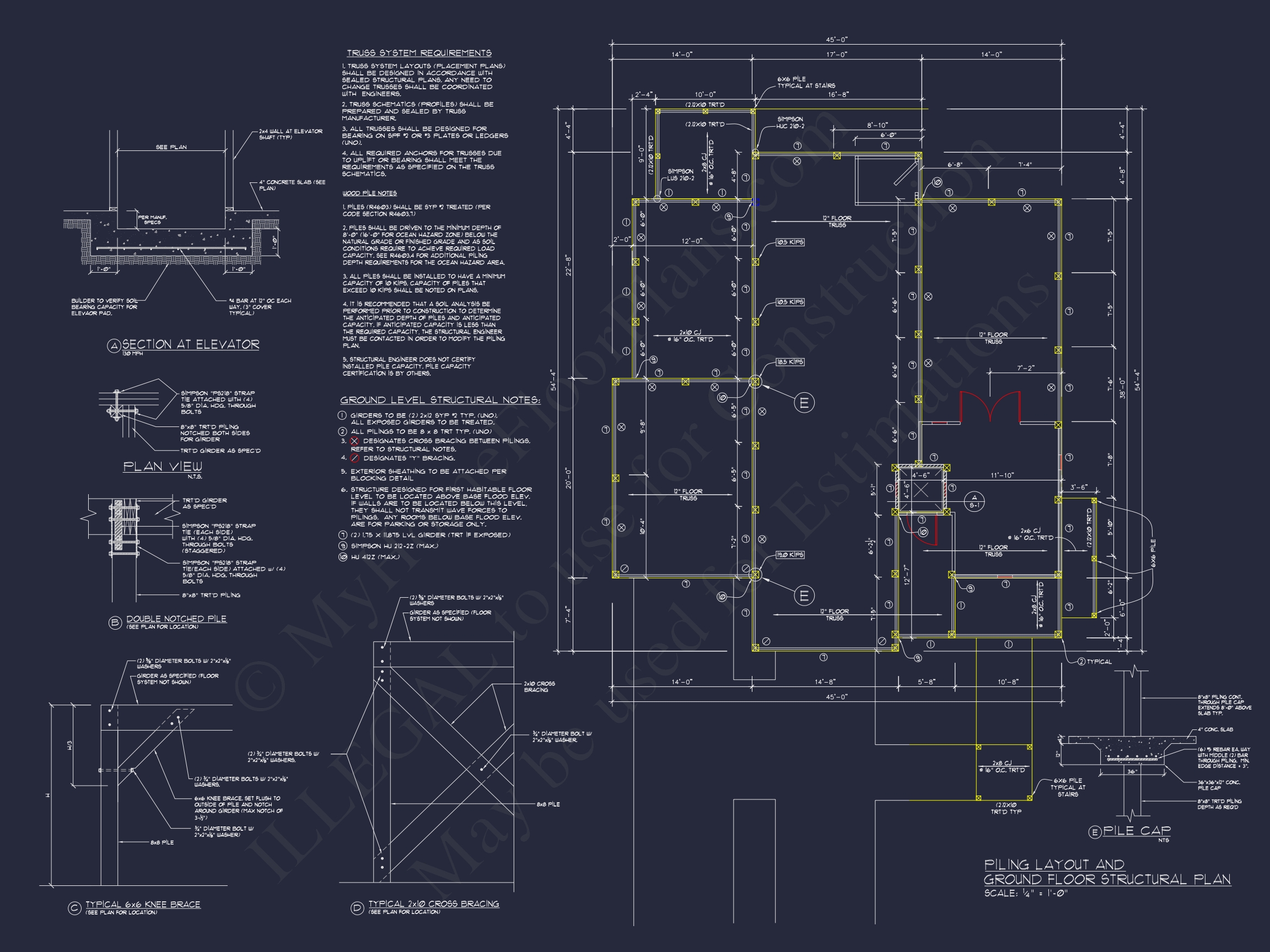 Coastal Beach House Floor Plan with 2.5 Stories and CAD Design