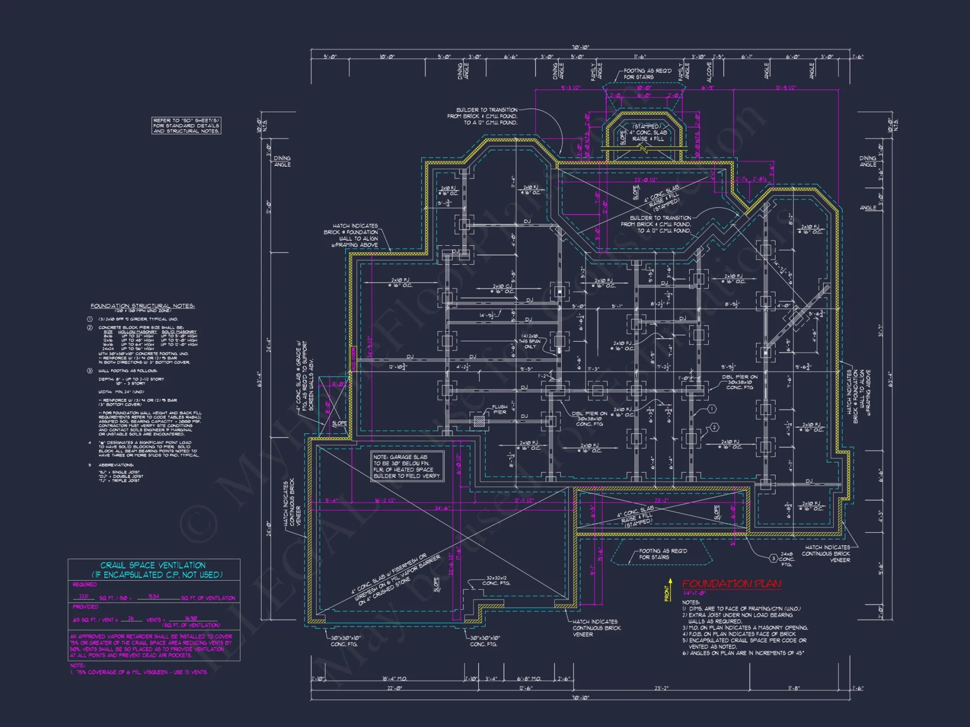 Coastal Cottage house Floor Plan: 3-Bed, 3-Bath, CAD