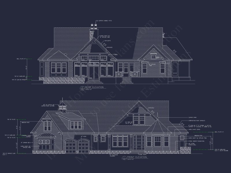 Coastal Craftsman house Plan: 4-Bed, 3-Bath Floor Plan Blueprint