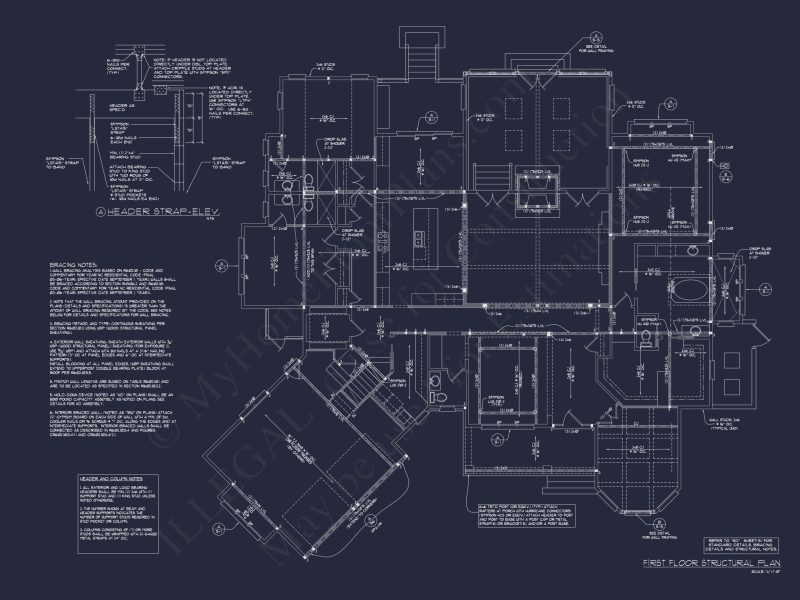 Coastal Craftsman house Plan: 4-Bed, 3-Bath Floor Plan Blueprint
