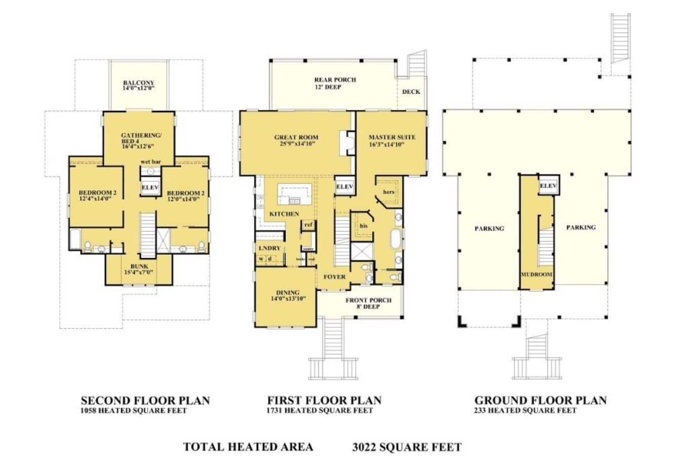 Coastal house Design with 3 Floors – Floor Plan and CAD