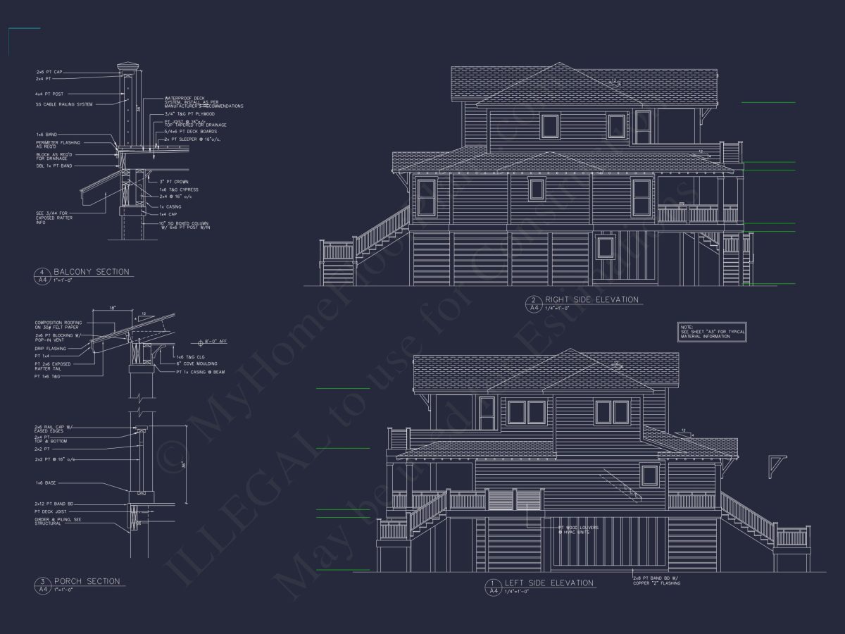 Coastal house Floor Plan: 3-Bed, 2374 Sq Ft, CAD Blueprint