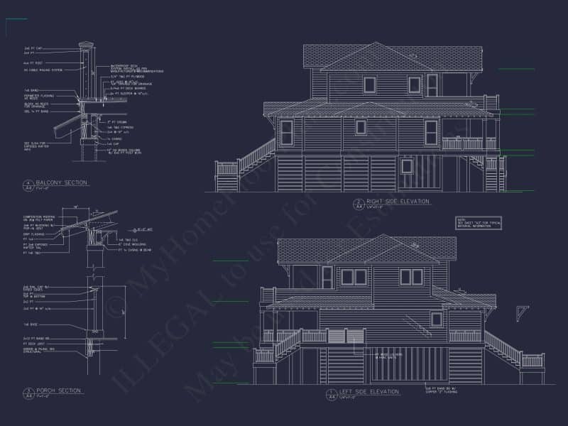 Coastal house Floor Plan: 3-Bed, 2374 Sq Ft, CAD Blueprint