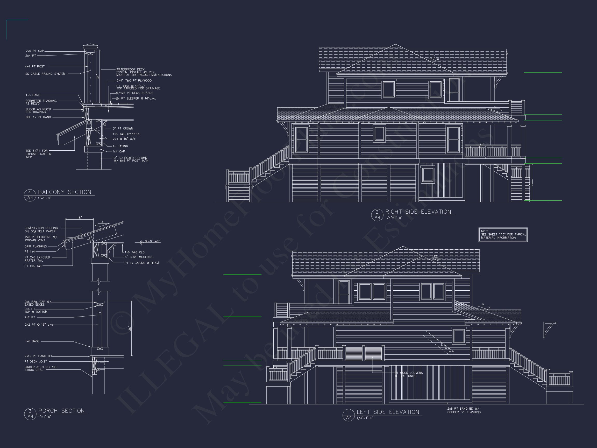 Coastal house Floor Plan: 3-Bed,2374 Sq Ft,CAD Blueprint