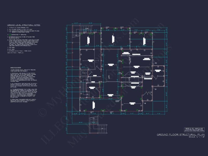 Coastal house Floor Plan: 3-Bed, 2374 Sq Ft, CAD Blueprint