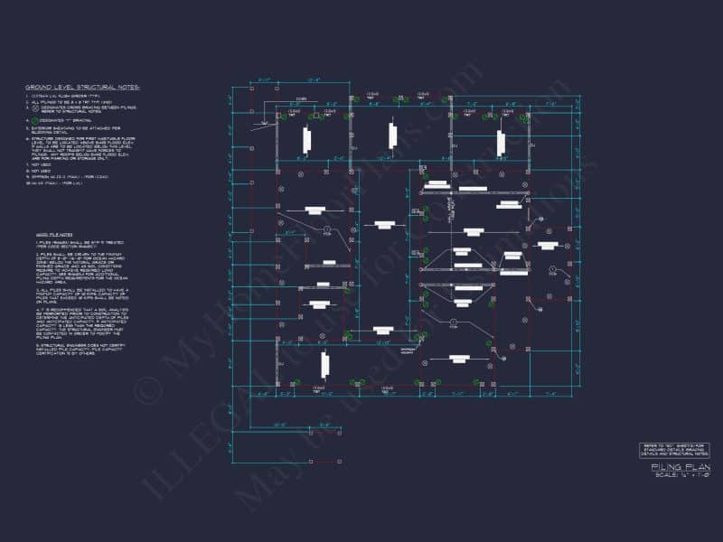 Coastal house Floor Plan: 3-Bed, 2374 Sq Ft, CAD Blueprint