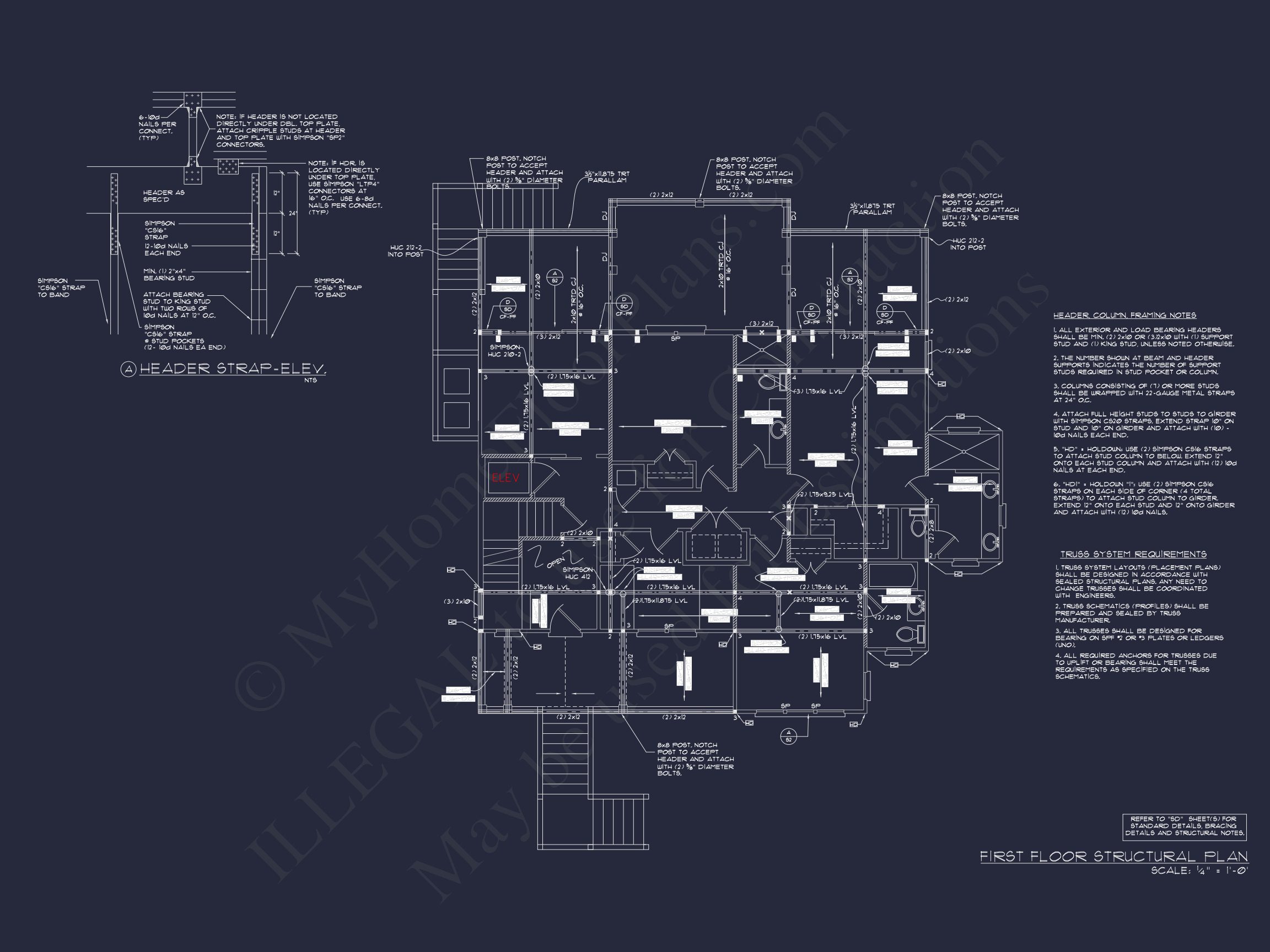 Coastal house Floor Plan: 3-Bed,2374 Sq Ft,CAD Blueprint