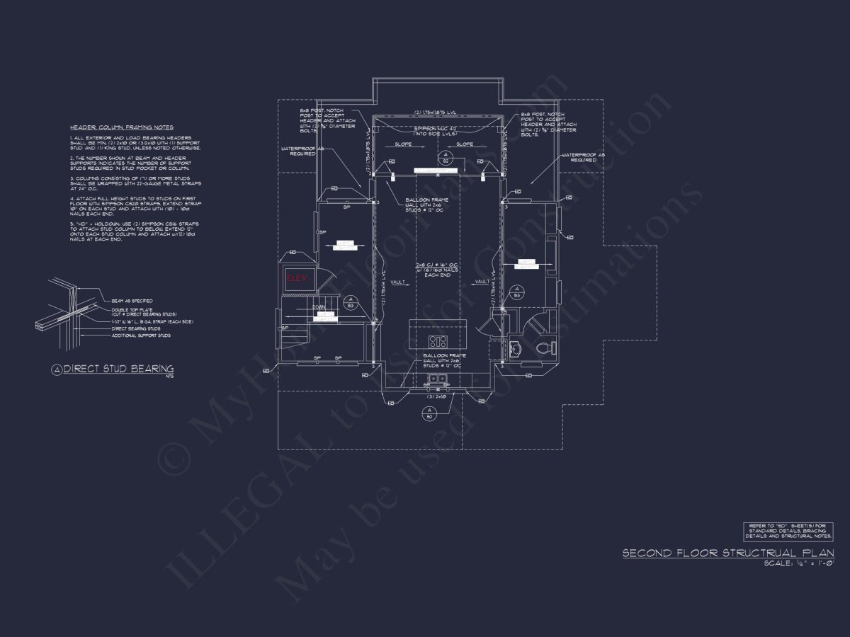 Coastal house Floor Plan: 3-Bed, 2374 Sq Ft, CAD Blueprint