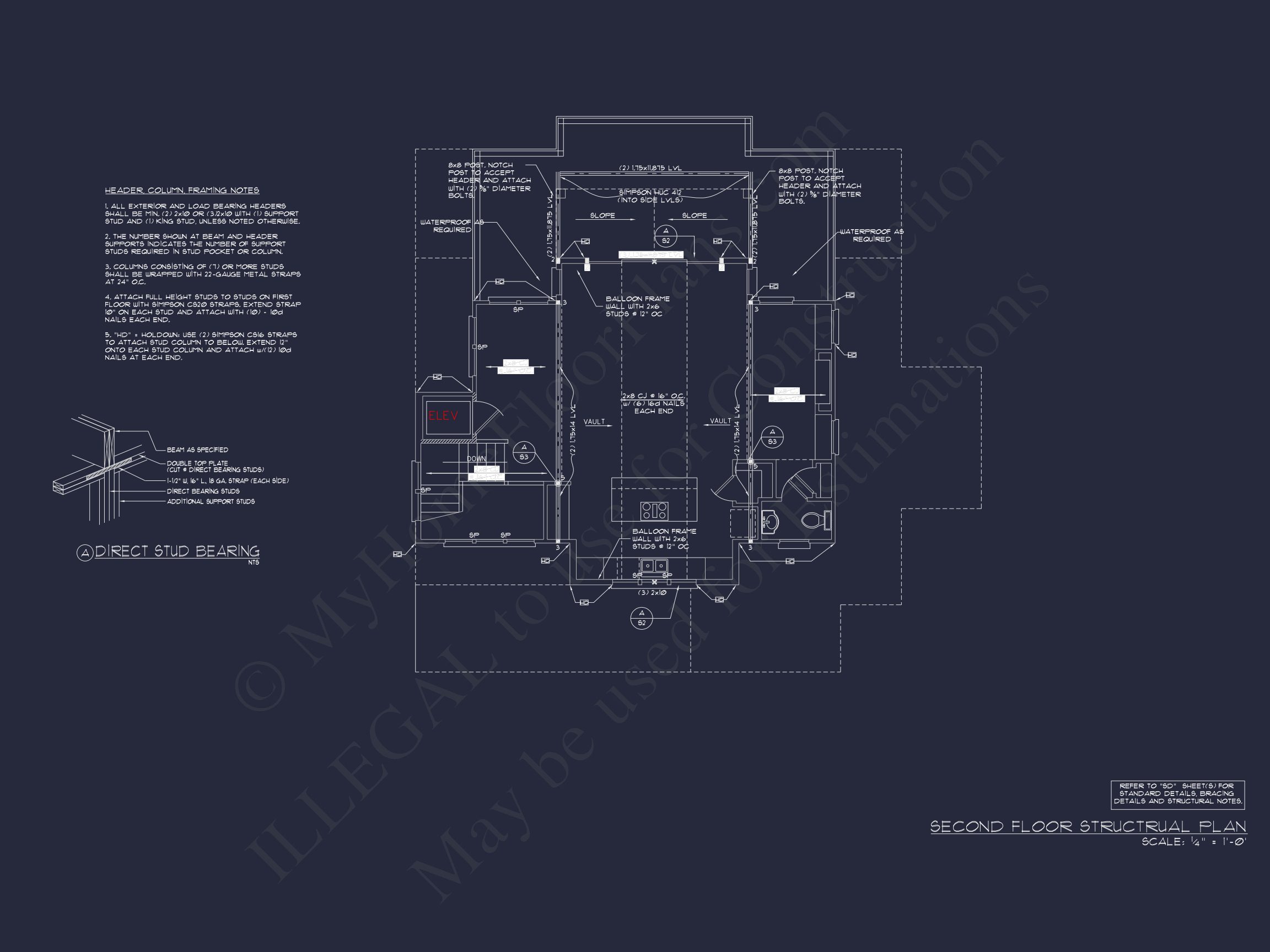 Coastal house Floor Plan: 3-Bed,2374 Sq Ft,CAD Blueprint