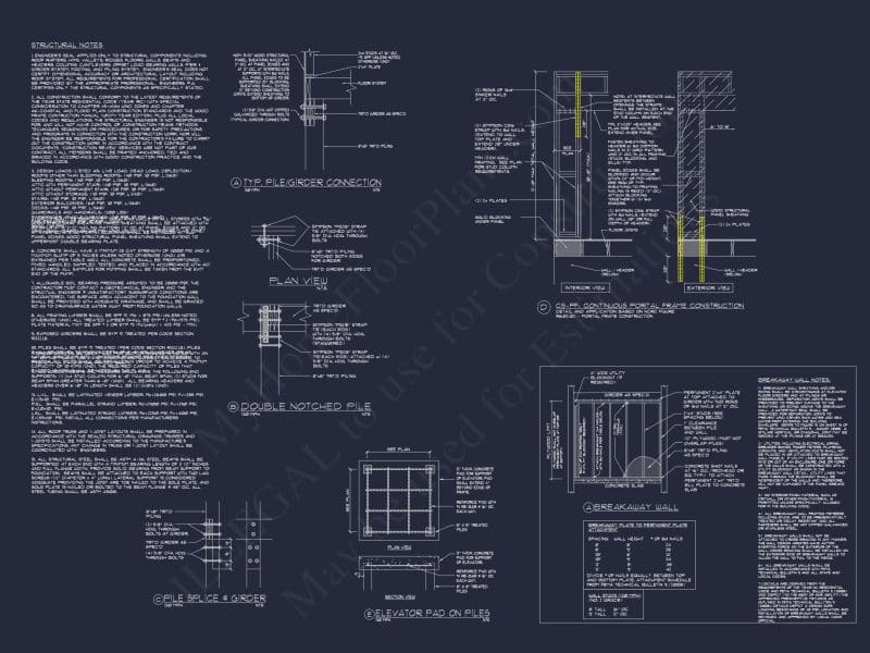 Coastal house Floor Plan: 3-Bed, 2374 Sq Ft, CAD Blueprint