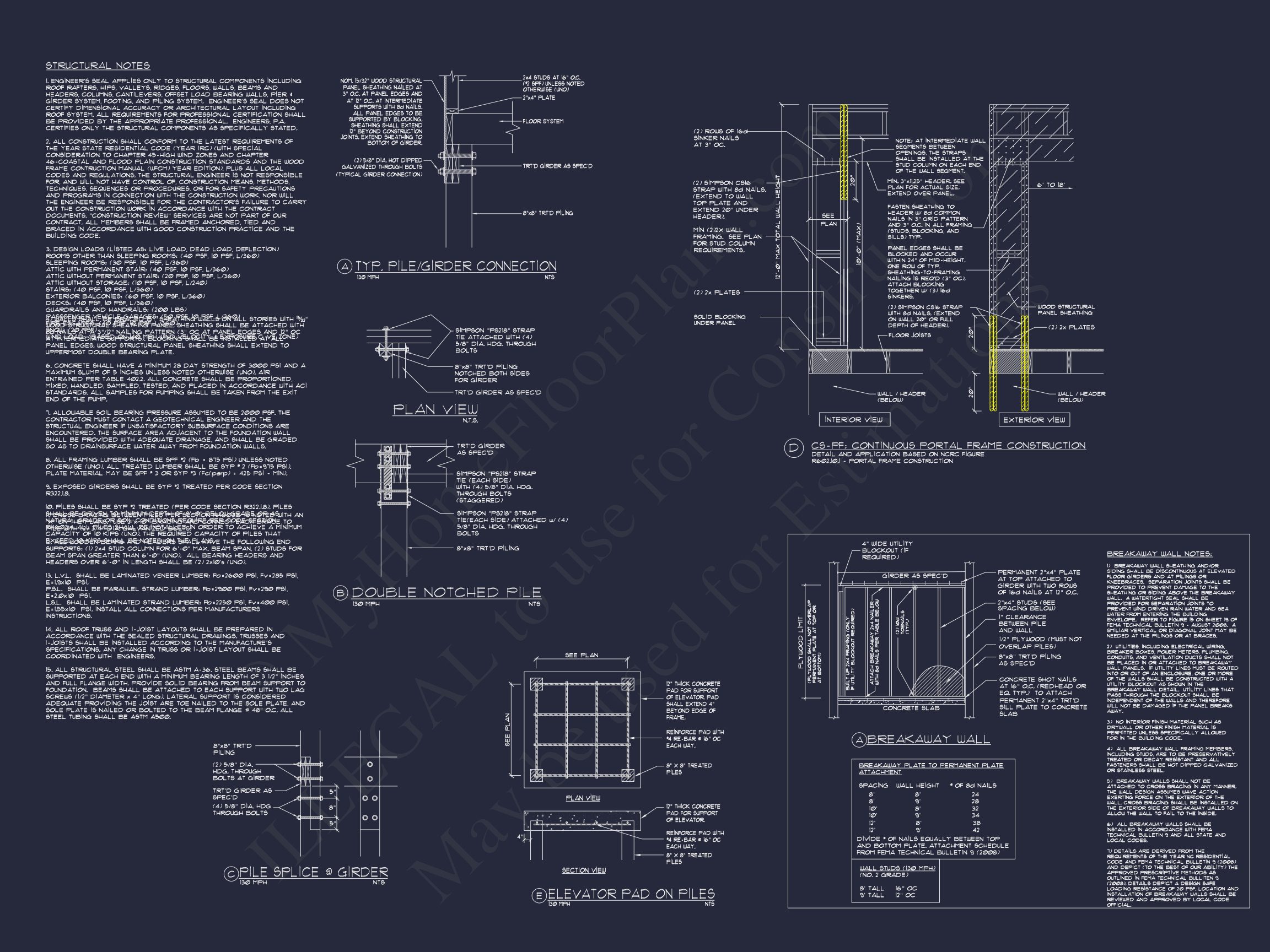 Coastal house Floor Plan: 3-Bed,2374 Sq Ft,CAD Blueprint