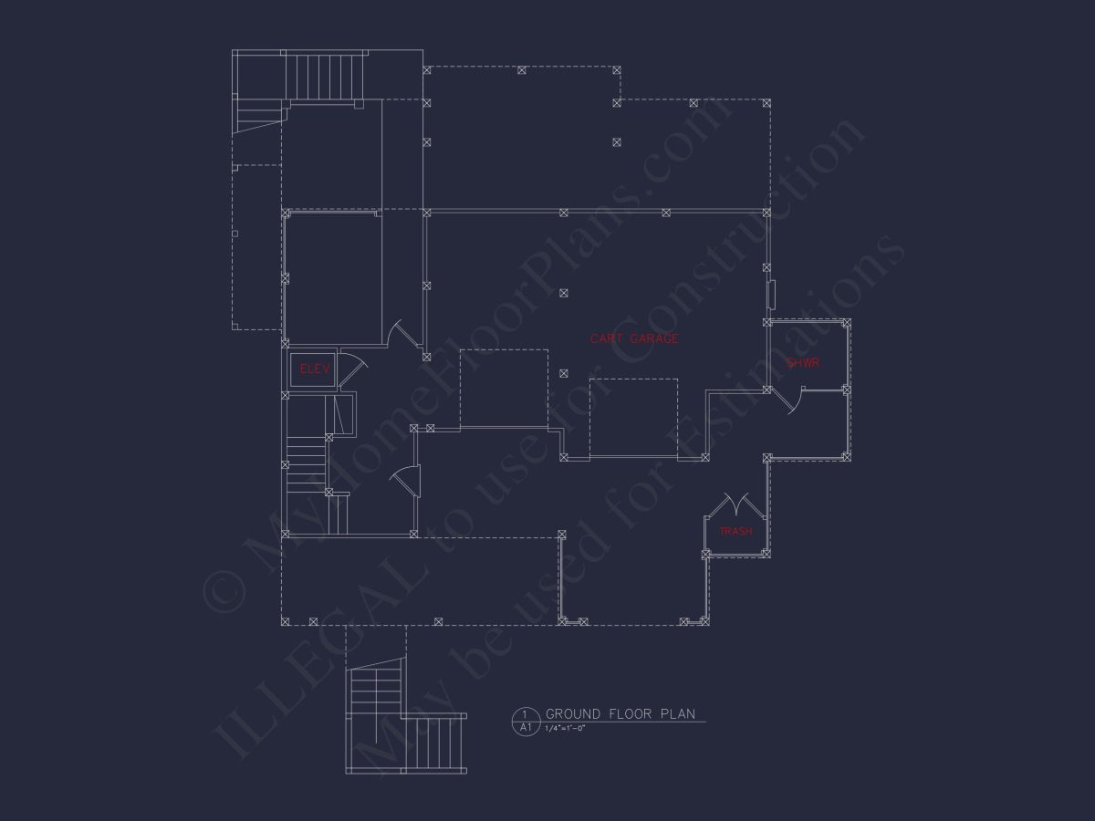 Coastal house Floor Plan: 3-Bed, 2374 Sq Ft, CAD Blueprint