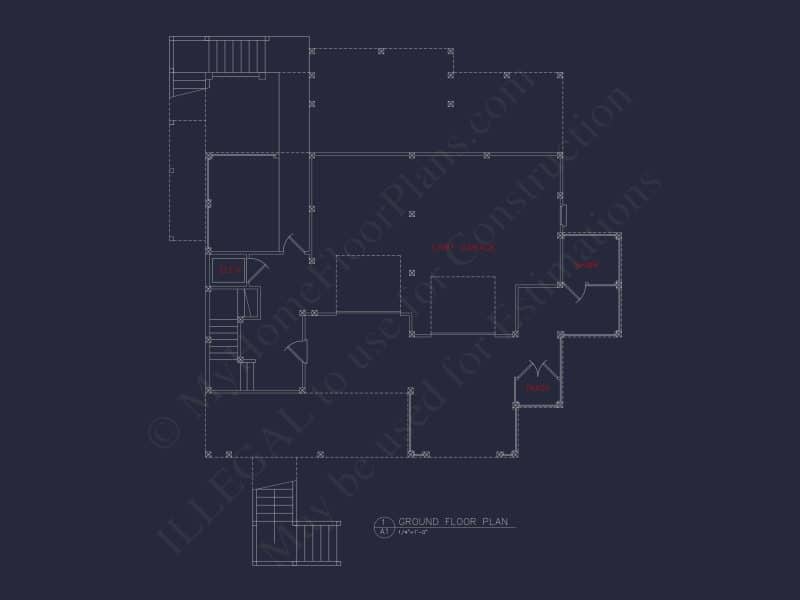 Coastal house Floor Plan: 3-Bed, 2374 Sq Ft, CAD Blueprint