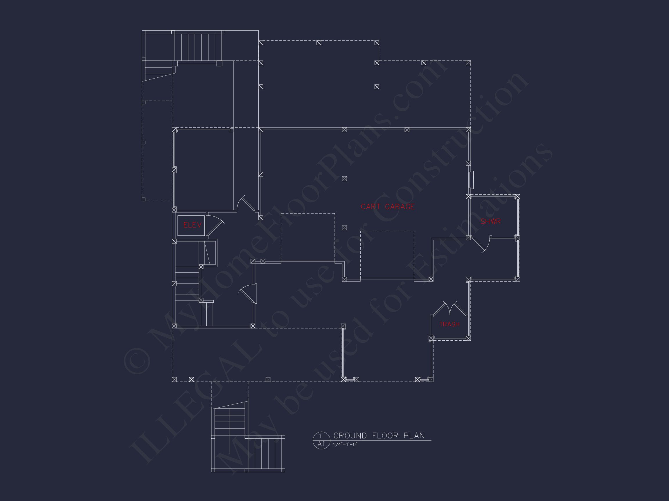 Coastal house Floor Plan: 3-Bed,2374 Sq Ft,CAD Blueprint