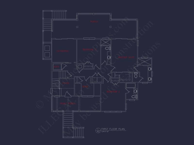 Coastal house Floor Plan: 3-Bed, 2374 Sq Ft, CAD Blueprint