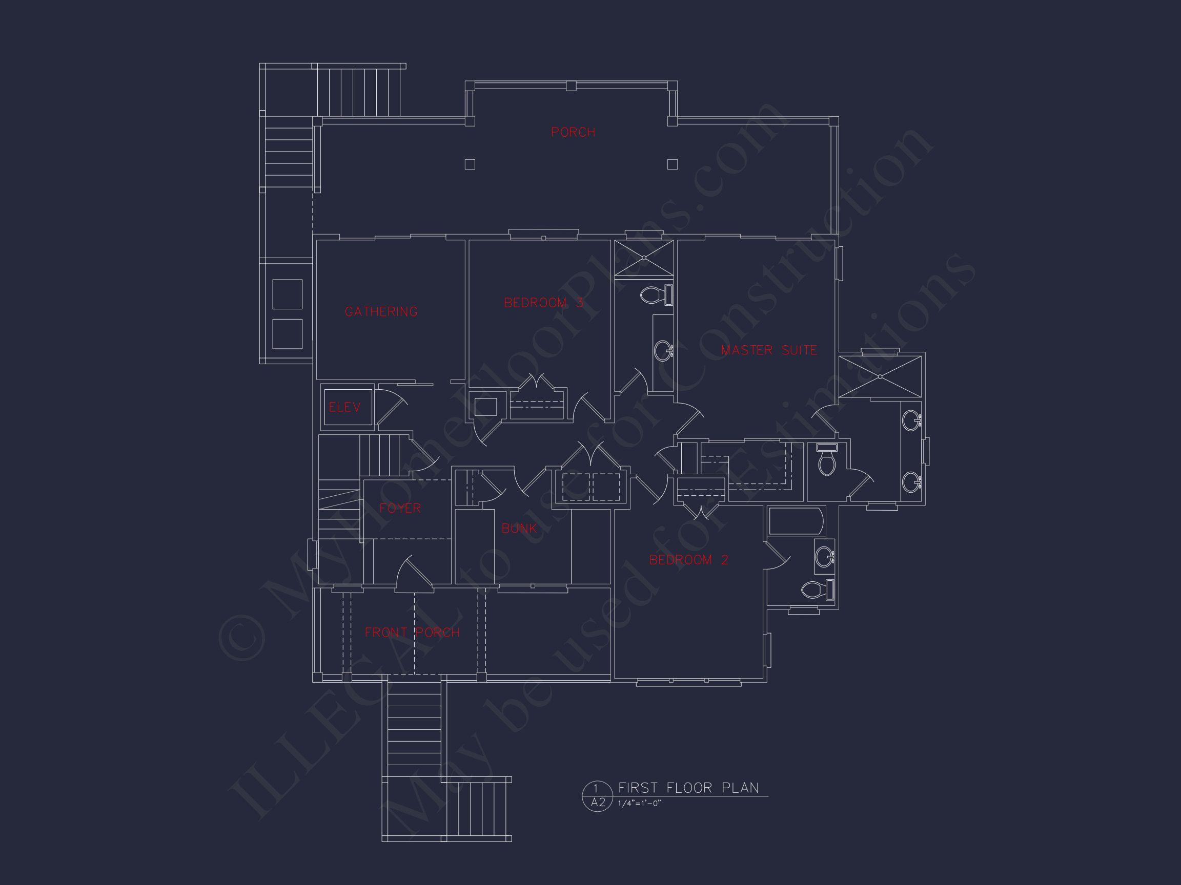 Coastal house Floor Plan: 3-Bed,2374 Sq Ft,CAD Blueprint
