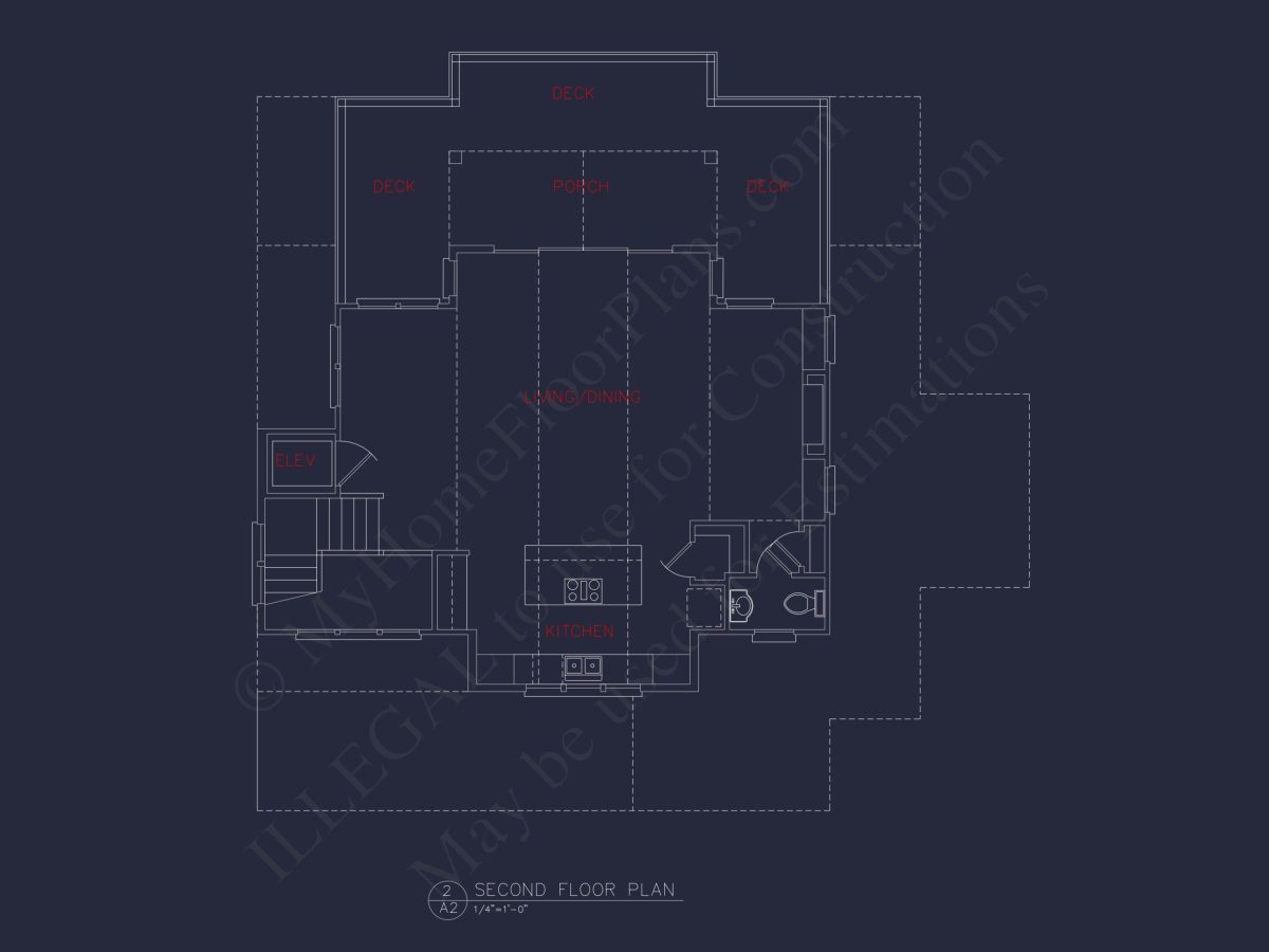 Coastal house Floor Plan: 3-Bed, 2374 Sq Ft, CAD Blueprint