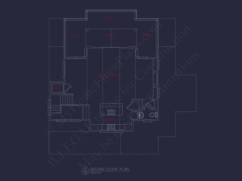 Coastal house Floor Plan: 3-Bed, 2374 Sq Ft, CAD Blueprint