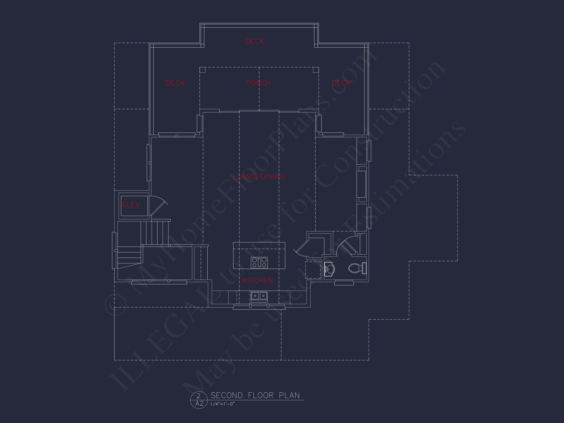 Coastal house Floor Plan: 3-Bed,2374 Sq Ft,CAD Blueprint
