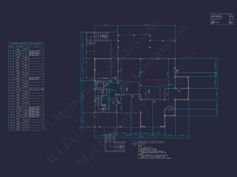 Coastal house Floor Plan: 3-Bed, 2374 Sq Ft, CAD Blueprint