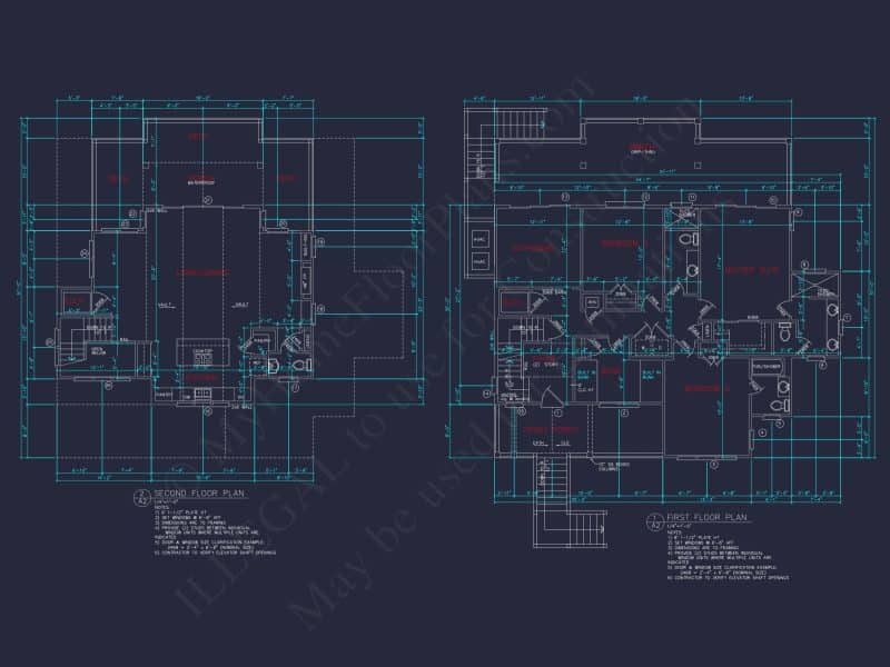 Coastal house Floor Plan: 3-Bed, 2374 Sq Ft, CAD Blueprint