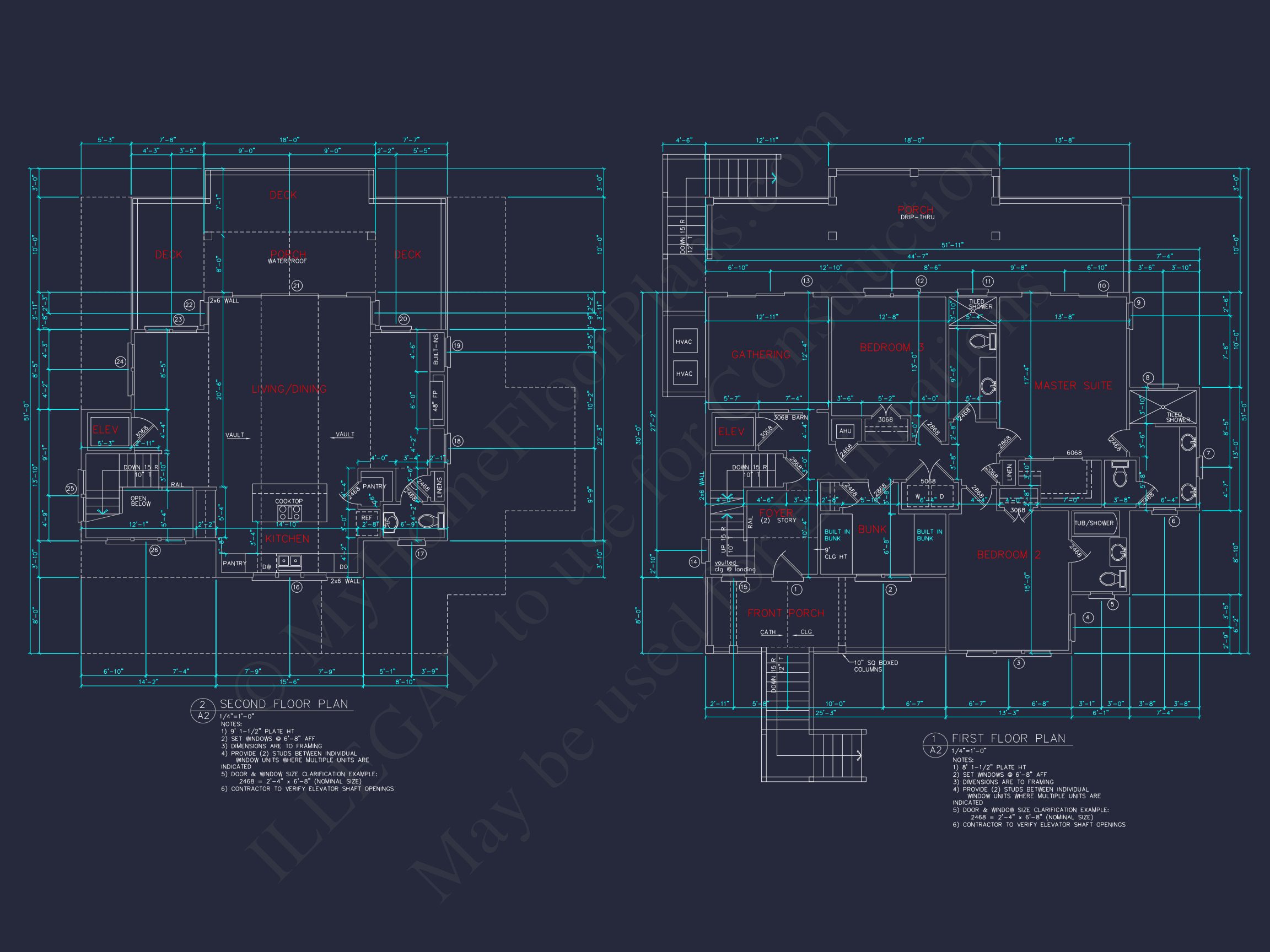 Coastal house Floor Plan: 3-Bed,2374 Sq Ft,CAD Blueprint