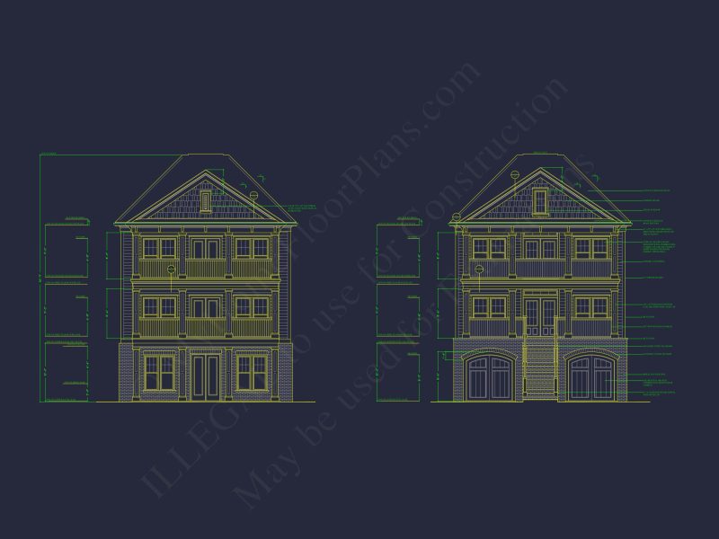Coastal house Floor Plan: 3-Story, 3-Bed, 2-Bath, CAD Blueprint