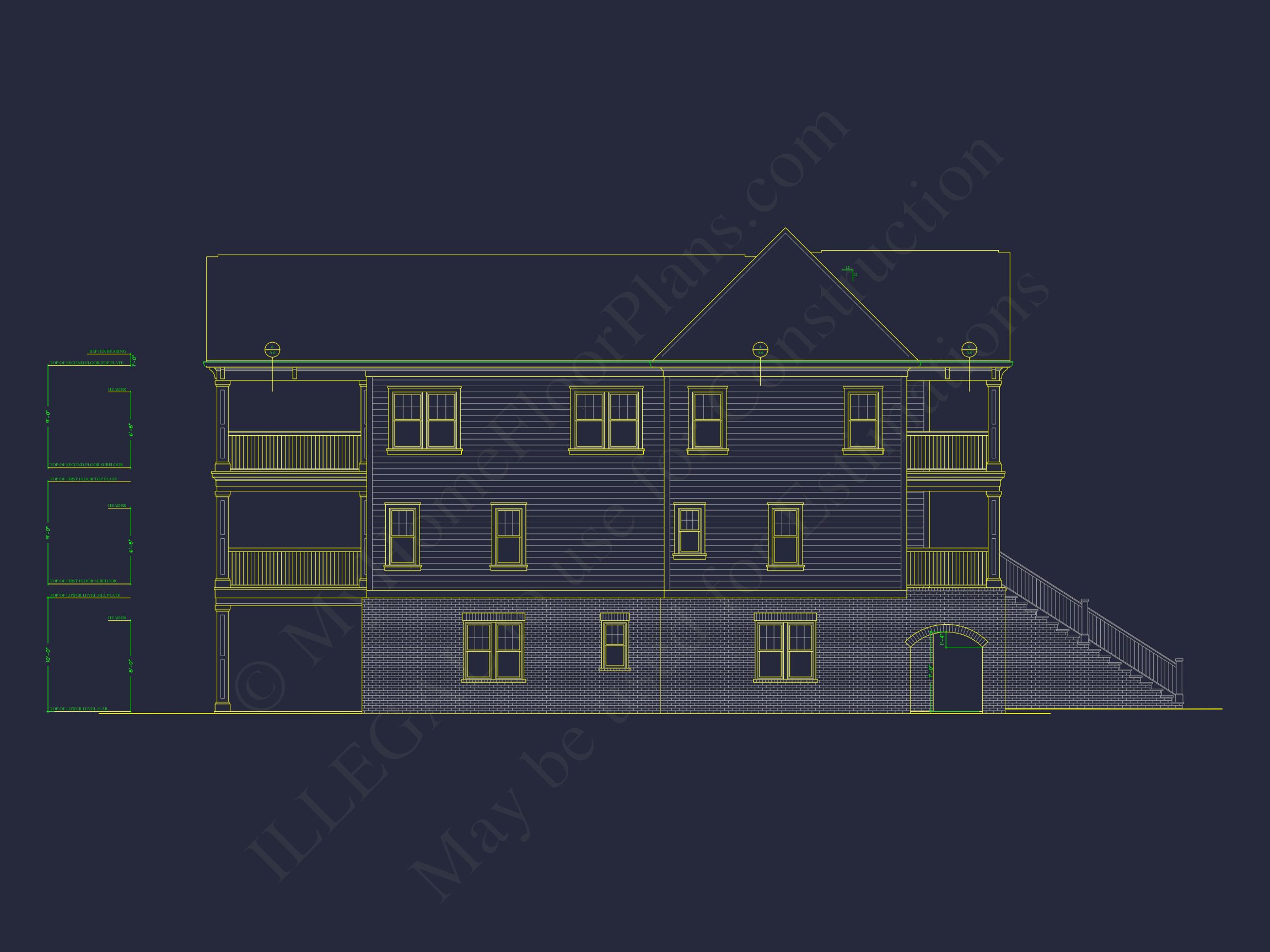 Coastal Home Floor Plan: 3-Story,3-Bed,2-Bath,CAD Blueprint