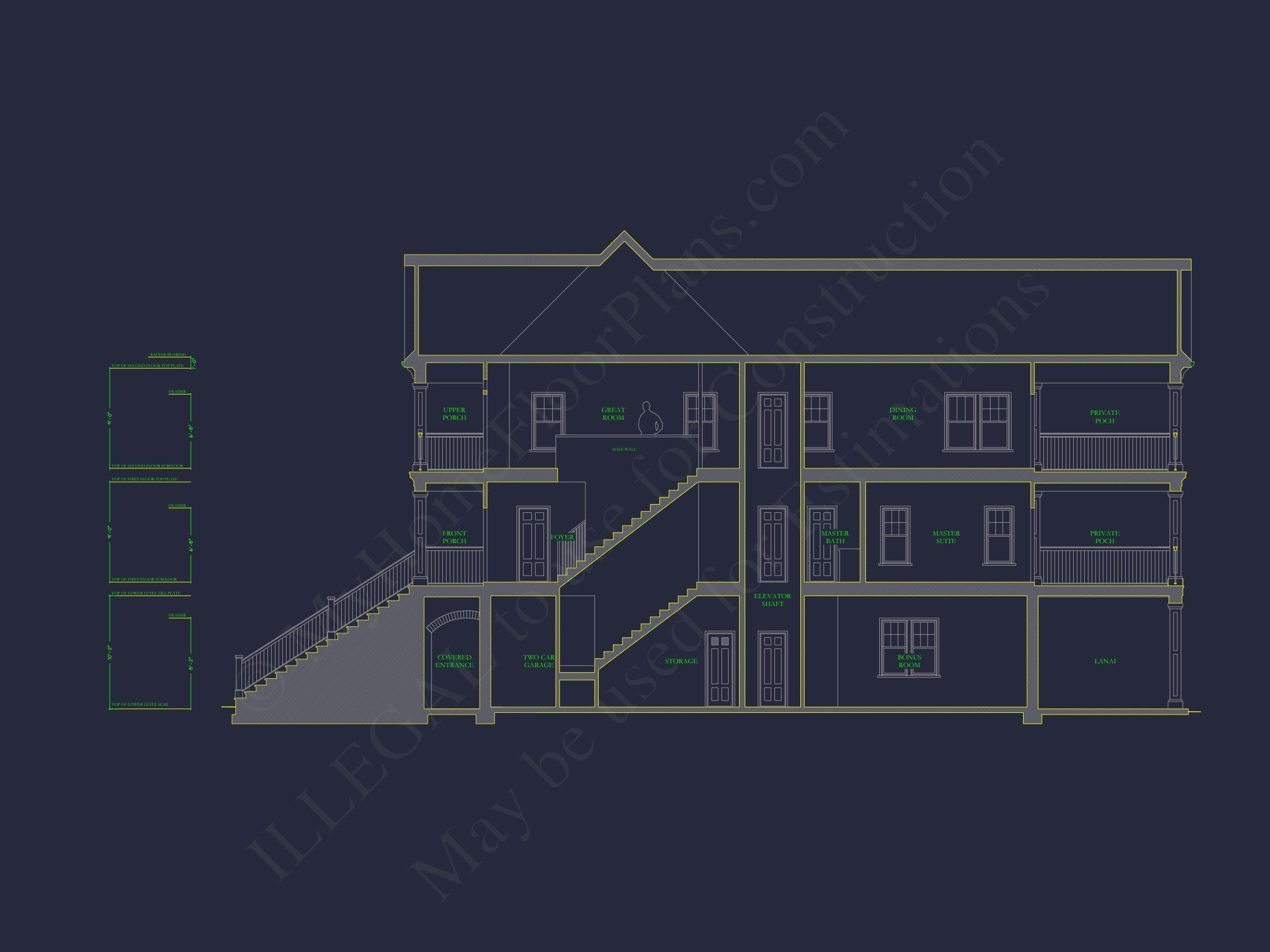 Coastal Home Floor Plan: 3-Story,3-Bed,2-Bath,CAD Blueprint