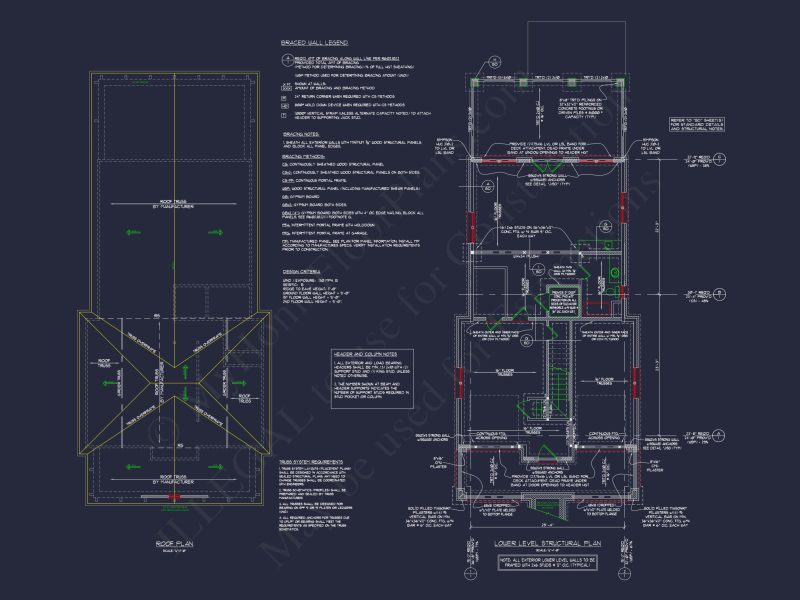 Coastal house Floor Plan: 3-Story, 3-Bed, 2-Bath, CAD Blueprint