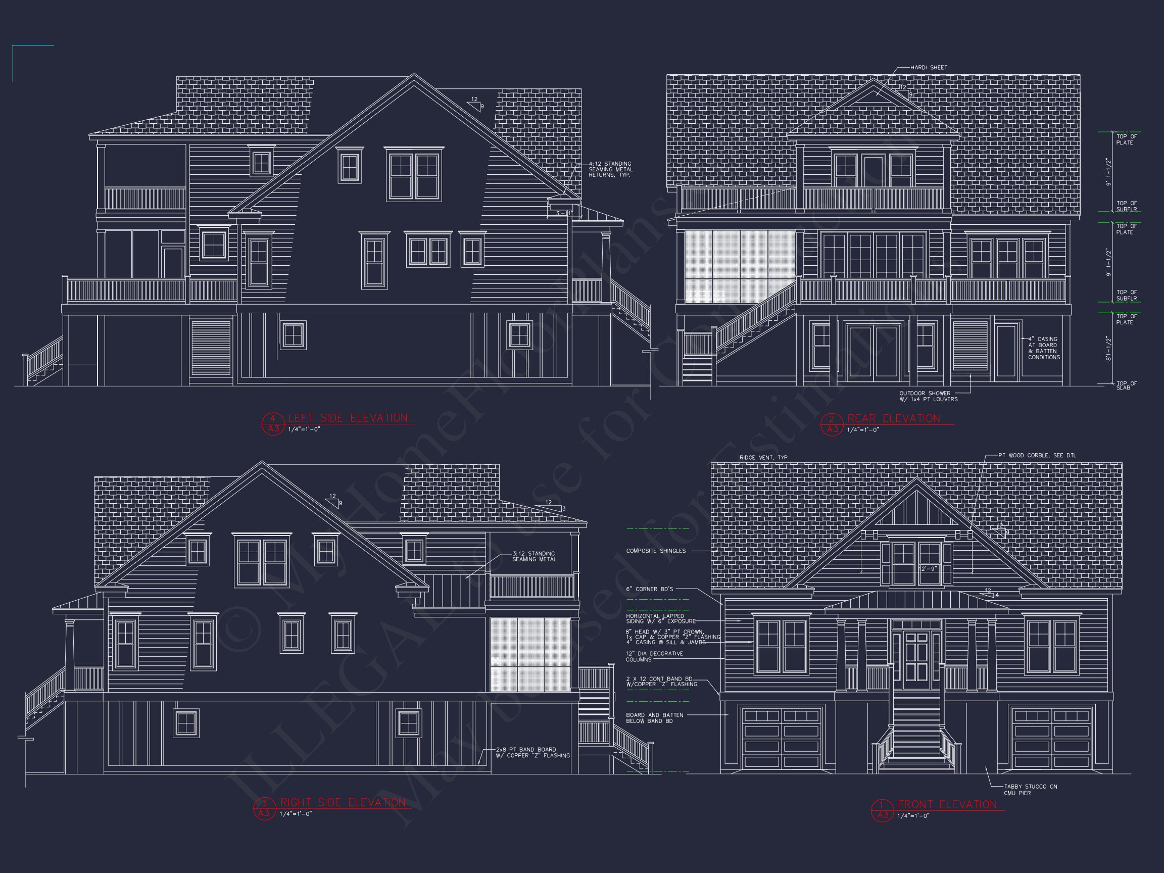 Coastal house Plan: 3-Story,4-Bedroom,Floor Plan Blueprint