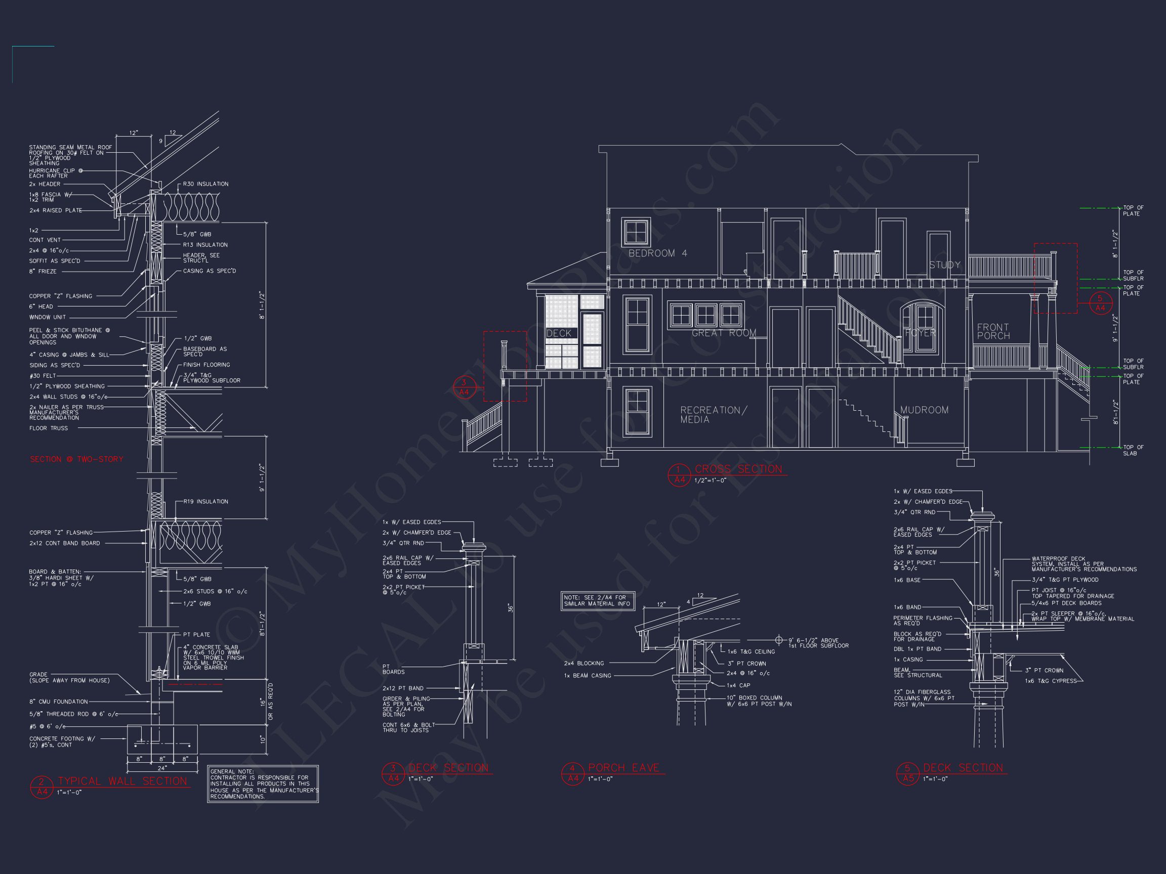 Coastal house Plan: 3-Story,4-Bedroom,Floor Plan Blueprint