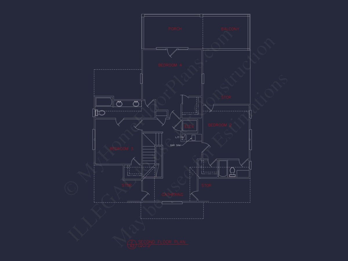 Coastal house Plan: 3-Story, 4-Bedroom, Floor Plan Blueprint