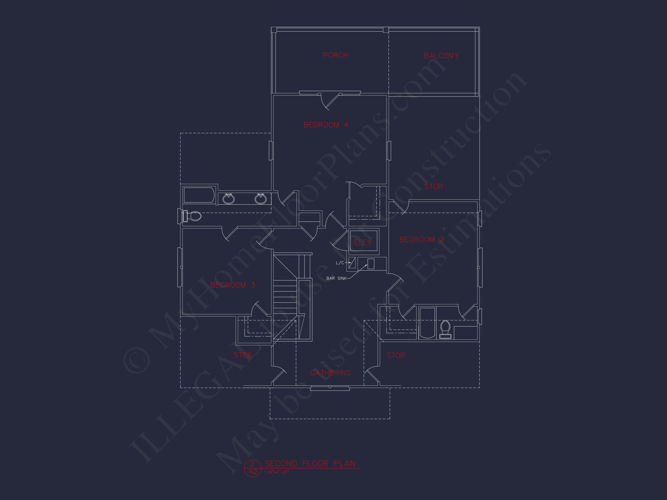 Coastal house Plan: 3-Story,4-Bedroom,Floor Plan Blueprint