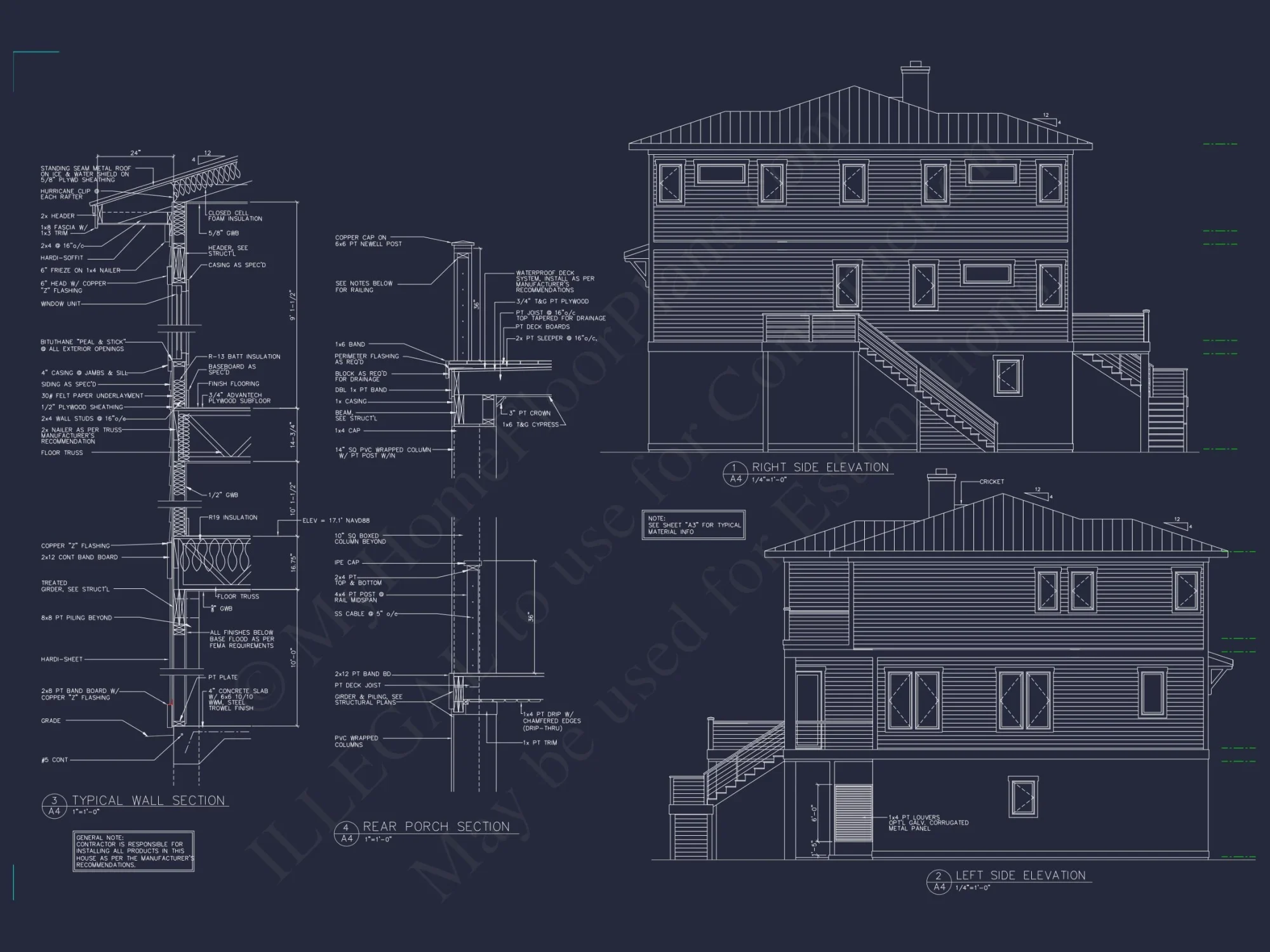 Coastal house Plan: 4-Bedroom, 3-Story Floor Plan Blueprint
