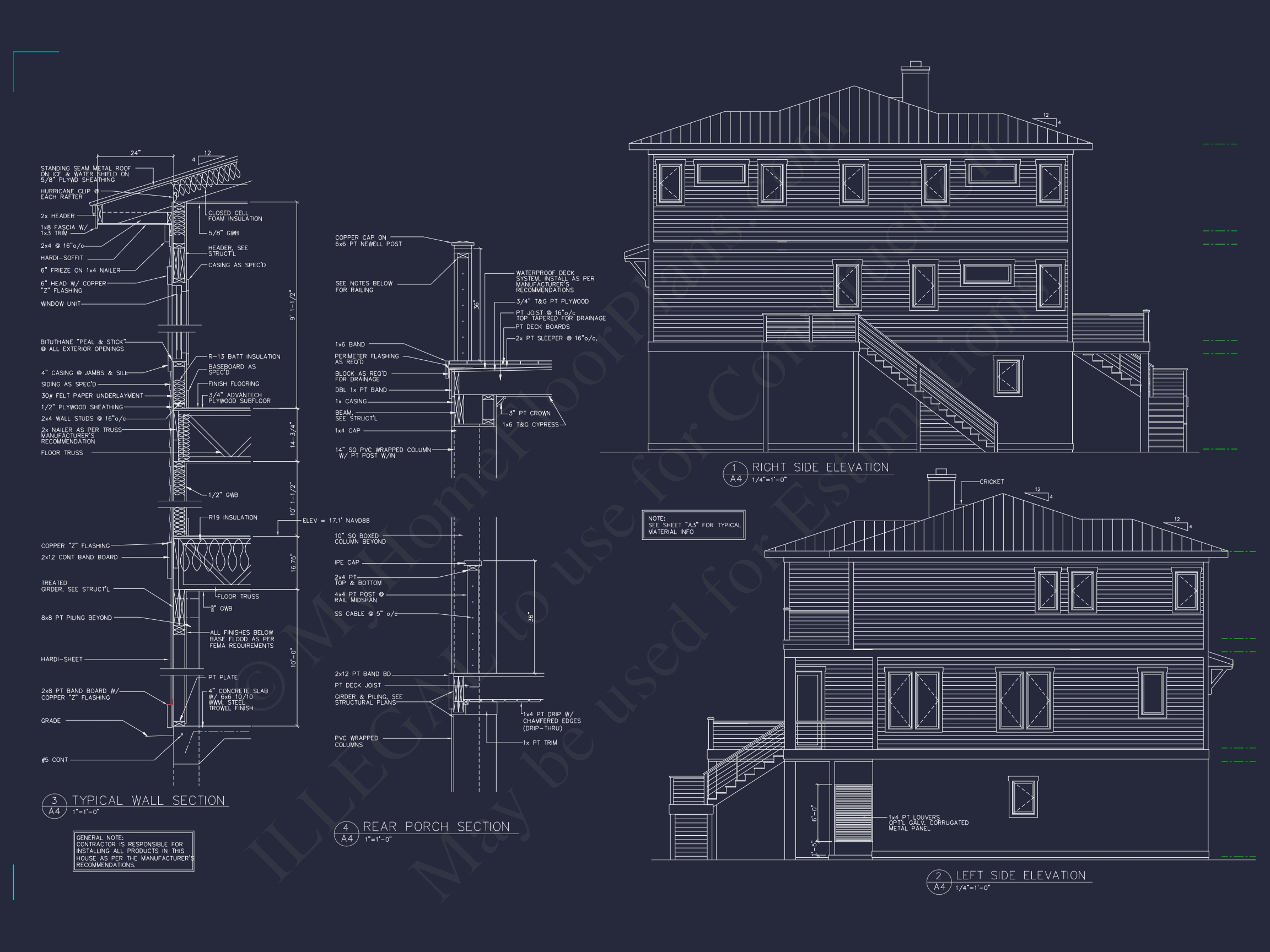 Coastal Home Plan: 4-Bedroom,3-Story Floor Plan Blueprint