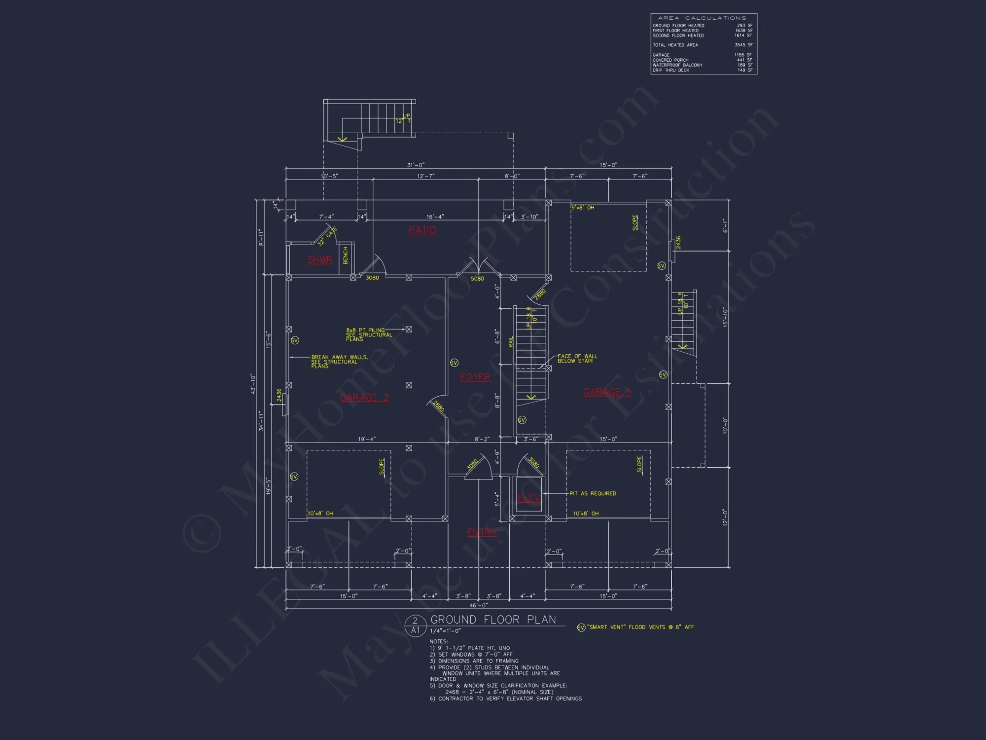 Coastal house Plan: 4-Bedroom, 3-Story Floor Plan Blueprint