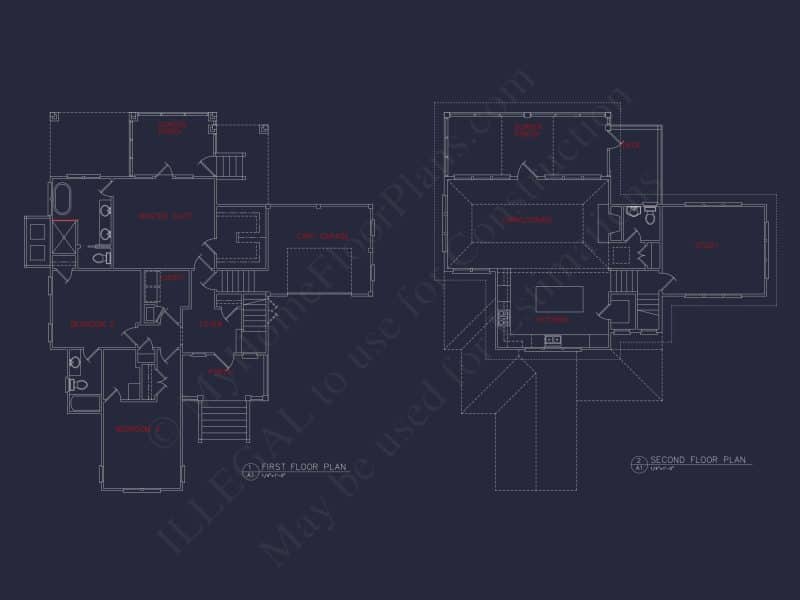 Coastal house Plan Blueprint: 2 Story CAD Architecture Designs
