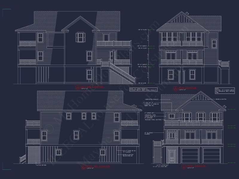 Coastal house Plan with 3 Floors, Elegant Designs, & CAD