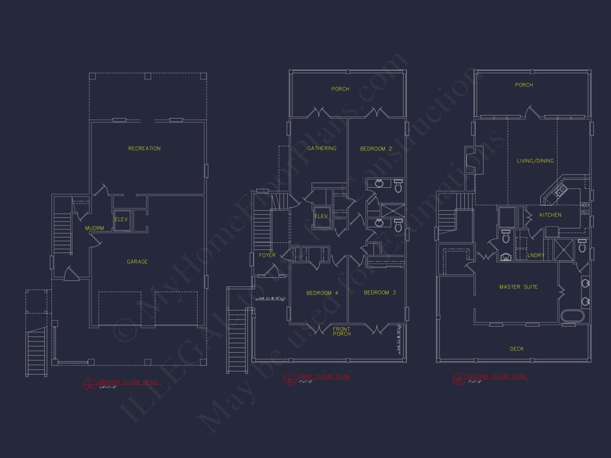 Coastal house Plan with 3 Floors, Elegant Designs, & CAD