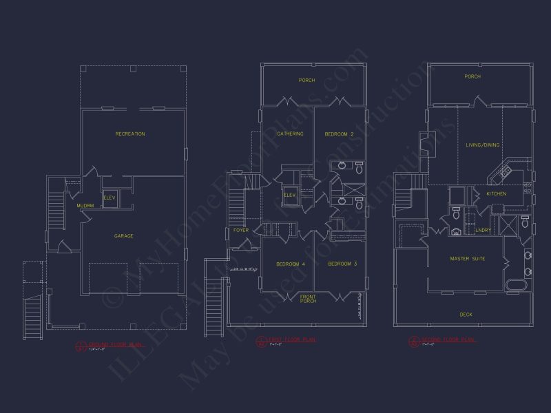 Coastal house Plan with 3 Floors, Elegant Designs, & CAD