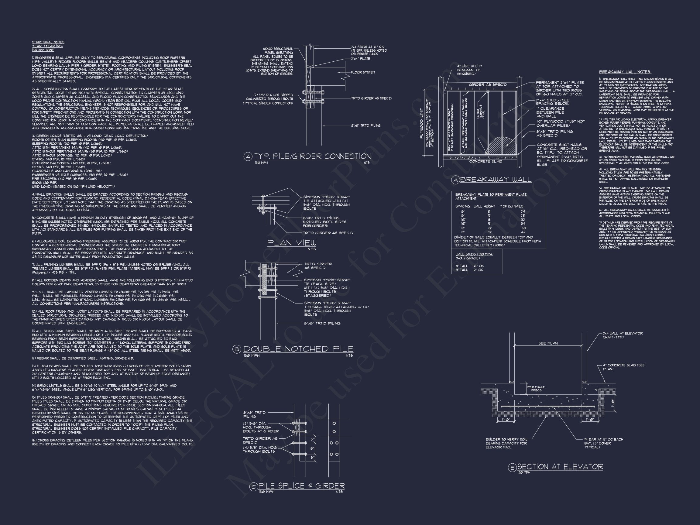 Coastal house Plan with CAD Floor Designs and Blueprint