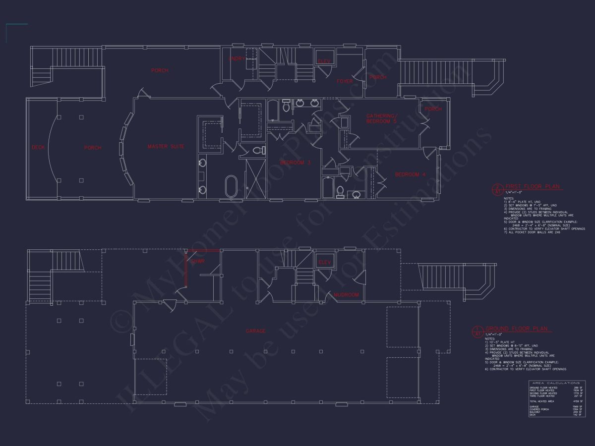 Coastal house Plan with CAD Floor Designs and Blueprint