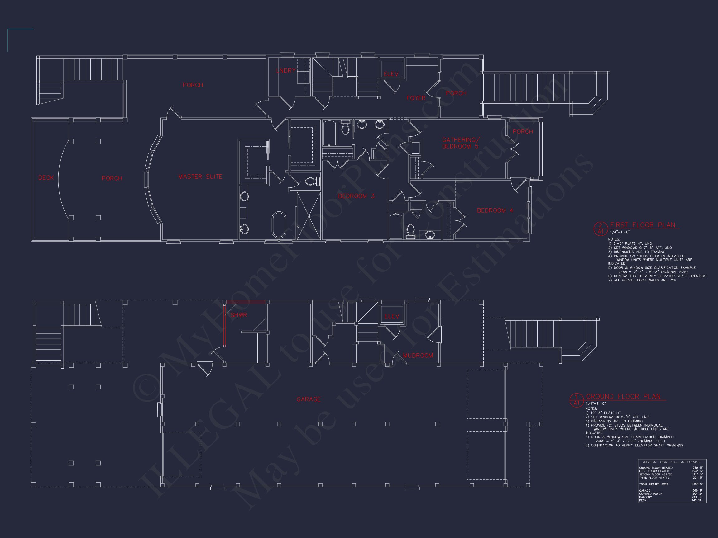 Coastal house Plan with CAD Floor Designs and Blueprint