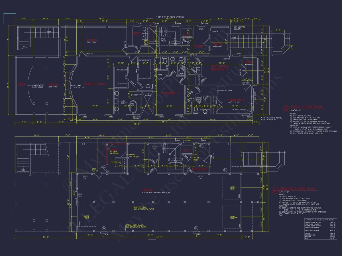 Coastal house Plan with CAD Floor Designs and Blueprint